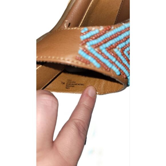 7.5 euro soft by Sofft thong wedge brown sandals leather beaded boho hippie - Picture 2 of 6